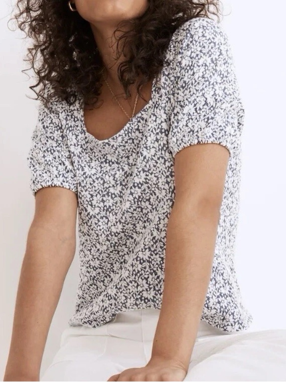 Madewell Floral Jacquard Button-back Short Sleeve Floral Knit Top Size Small